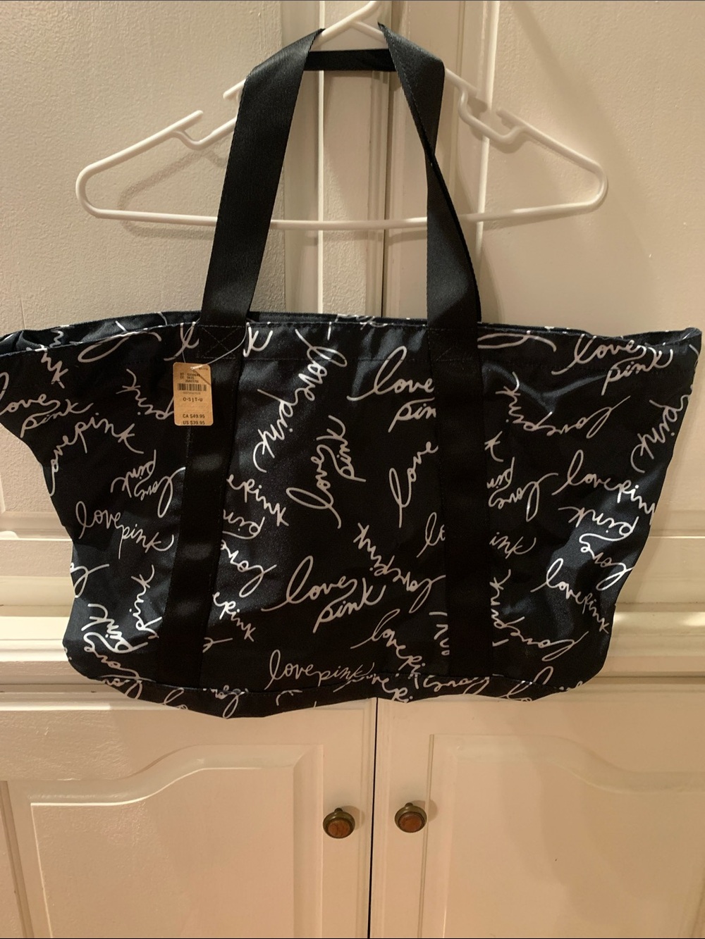 PINK Victoria's Secret Black Tote with White 'love pink' Script NWT
